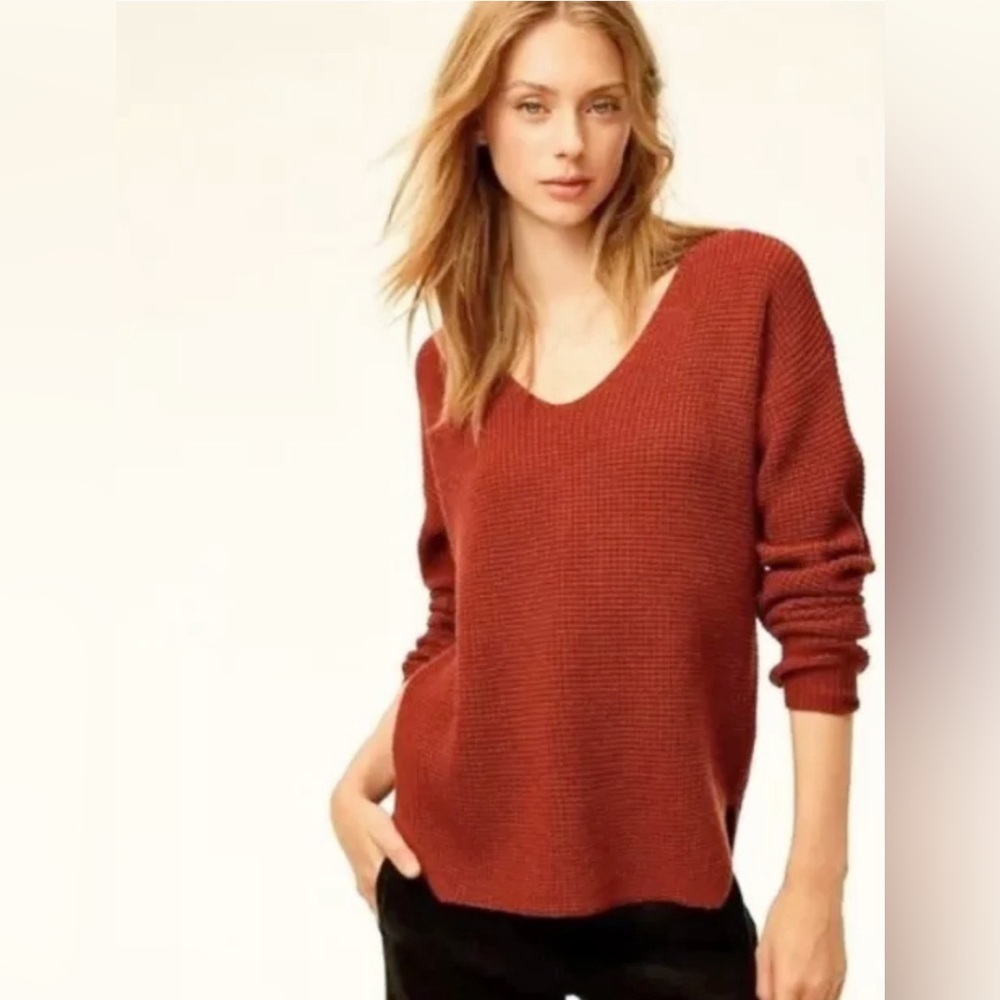 Aritzia Wilfred Free Wolter Sweater 100% Merino Wool Waffle Knit Burnt Orange XS